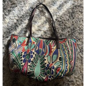 Neiman Marcus Womens Straw Bag Large Open Beach Floral Boho Colorful